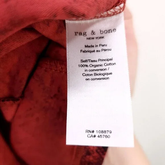 Rag & Bone Tshirt All Over Snake Print Red Organic Cotton Size XS Short Sleeve - Picture 11 of 12